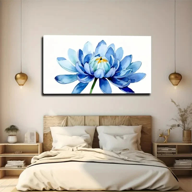 Elegant Light Blue Floral Wall Art Canvas Office Home Room Framed 120x60cm
