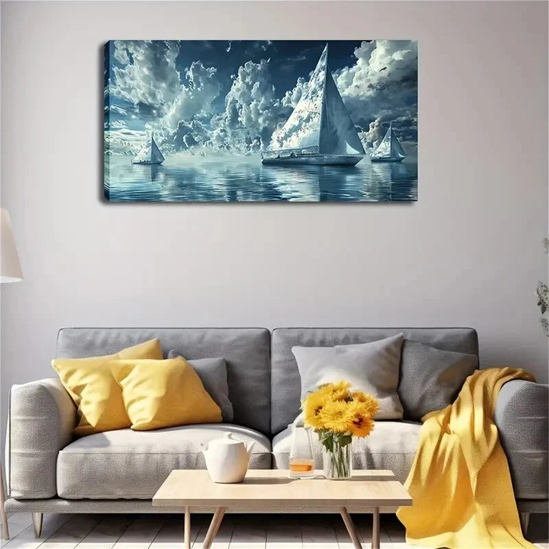 Tranquil Winter Seascape Décor Wall Art Canvas Office Home Room Framed 120x60cm - Bella Home Decor