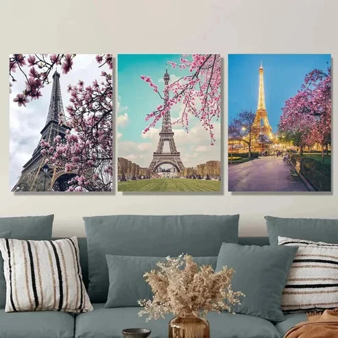 3pcs Beautiful Eiffel Tower Triptych Landscape Wall Art Set Canvas Unframed - High Quality Print 100% Australian Made Wall Canvas - Bella Home Decor