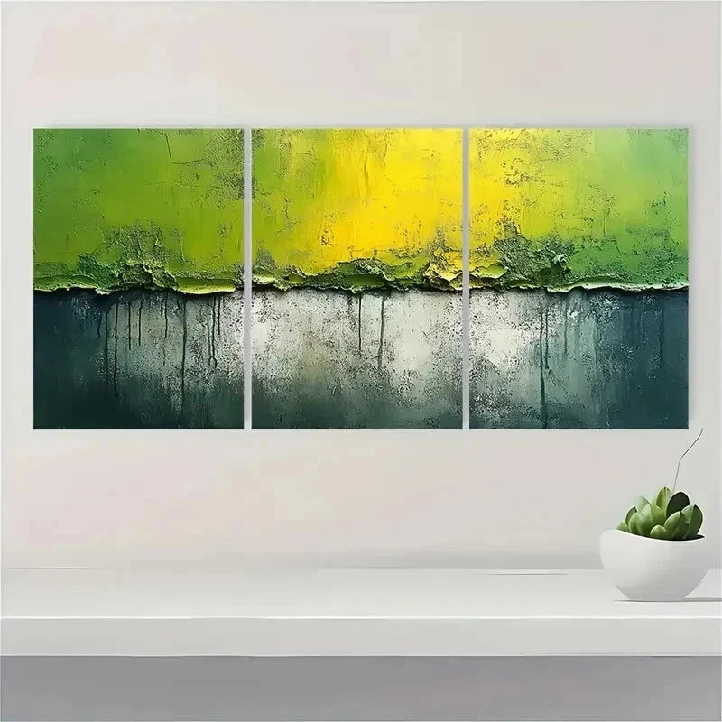 3pcs Green and Gray Abstract Painting T Wall Art Set Canvas Framed 60x90cm - High Quality Print 100% Australian Made Wall Canvas Ready to Hang