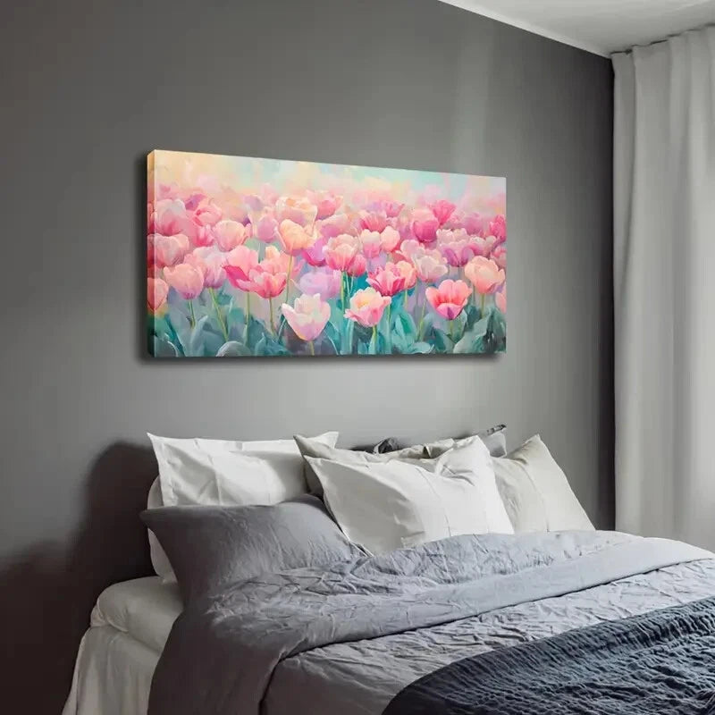 Vibrant Pink & Peach Floral Wall Art Canvas Office Home Room Framed 120x60cm