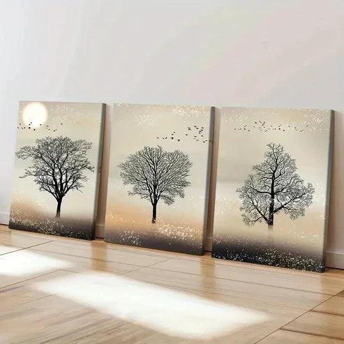 3pcs Trees Under Sunset Simple Style Wall Art Set Canvas Unframed - High Quality Print 100% Australian Made Wall Canvas