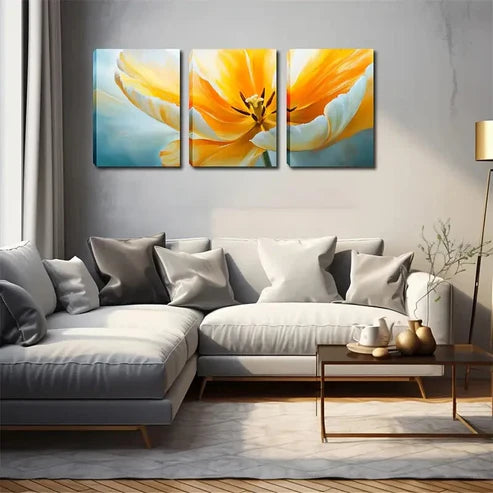 3pcs Bright Yellow & Soft White Gradient Perfect Wall Art Canvas Unframed - High Quality Print 100% Australian Made Wall Canvas - Bella Home Decor