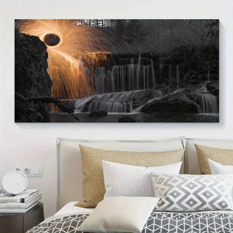 Water Painting On Black Wall Art Canvas Office Home Room Framed 120x60cm