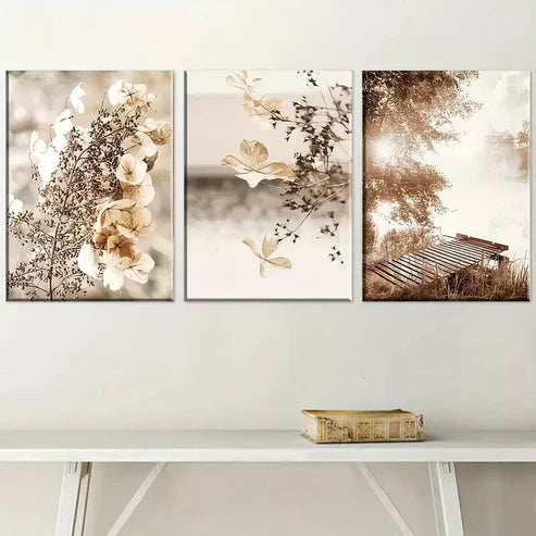 3pcs Natural Leaf Deep Autumn Landscape Art Set Canvas Unframed - High Quality Print 100% Australian Made Wall Canvas