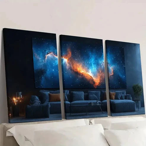 3pcs Amazing Blue Nebula The Night Sky Wall Art Set Canvas Unframed - High Quality Print 100% Australian Made Wall Canvas