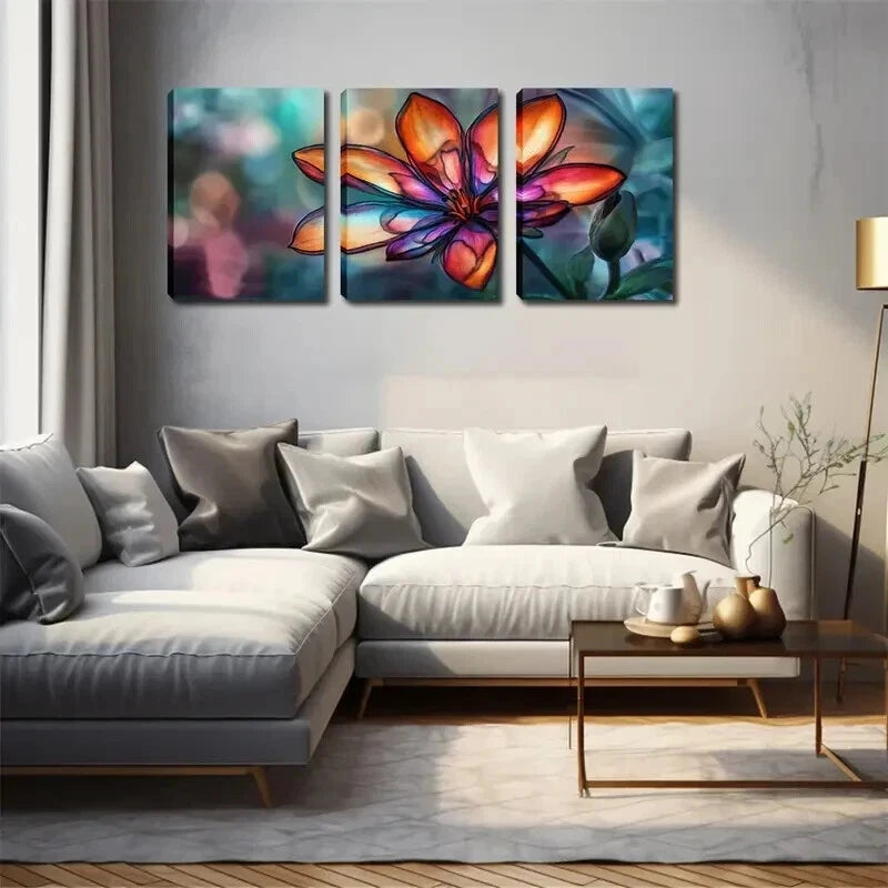 3pcs Vibrant Floral Colorful Flowers Perfect Wall Art Set Canvas Framed 60x90cm - High Quality Print 100% Australian Made Wall Canvas Ready to Hang - Bella Home Decor