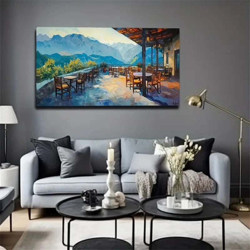 Restaurant The Top Of The Hill Wall Art Canvas Office Home Room Framed 120x60cm