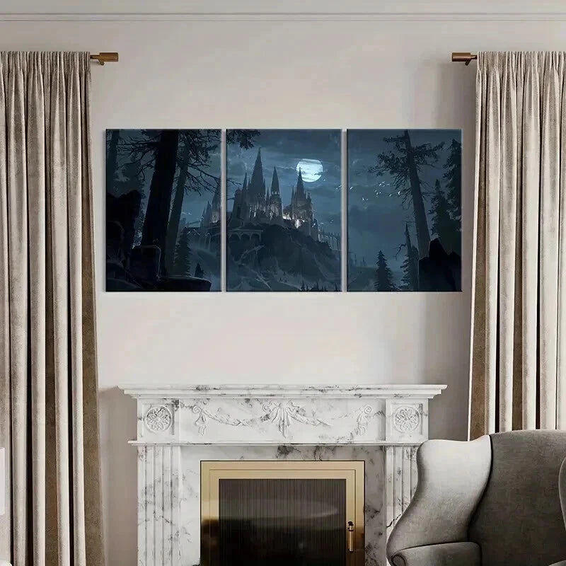 3pcs Castle Night View Dark Gothic Style Wall Art Set Canvas Framed 40x60cm - High Quality Print 100% Australian Made Wall Canvas Ready to Hang - Bella Home Decor