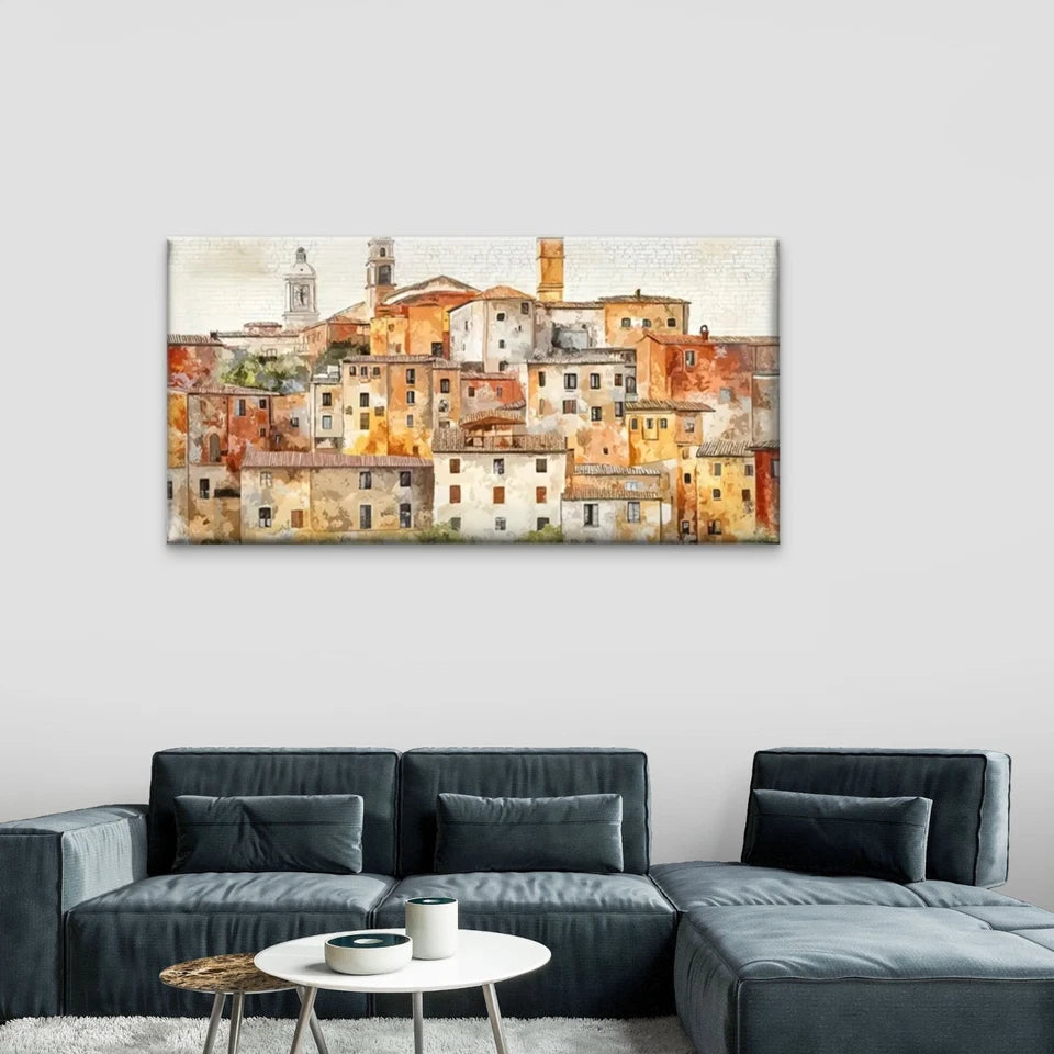 Villages In Italy Abstract Wall Art Canvas Office Home Room Framed 120x60cm
