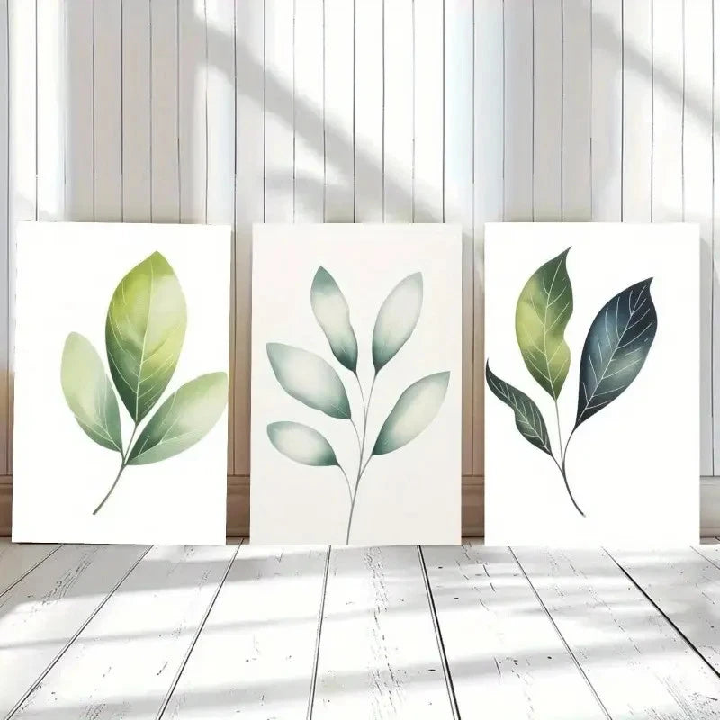 3pcs Green Leaf Modern Home Deco Wall Art Set Canvas Framed 50x70cm - High Quality Print 100% Australian Made Wall Canvas Ready to Hang