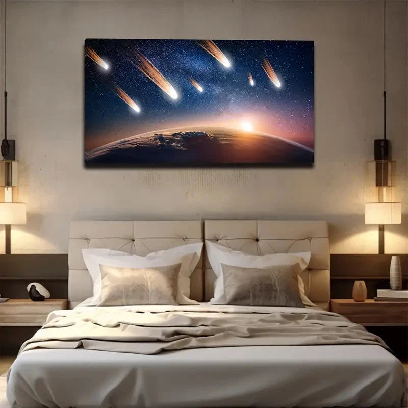Meteor Showers Earth Wall Art Canvas Office Home Room Framed 120x60cm