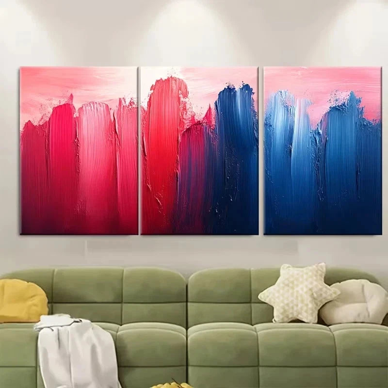 3pcs Vibrant Abstract Brushstroke Red, Magenta Wall Art Set Canvas Framed 60x90cm - High Quality Print 100% Australian Made Wall Canvas Ready to Hang