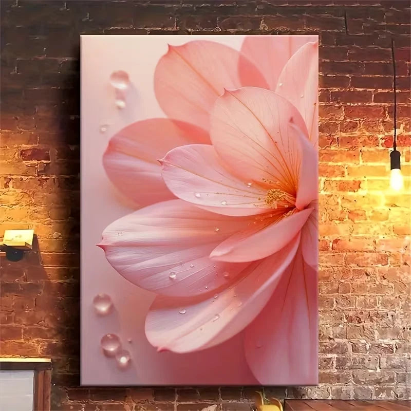Pink Petal Dew Oil Painting 60x90cm Metal Print Ready to Hang
