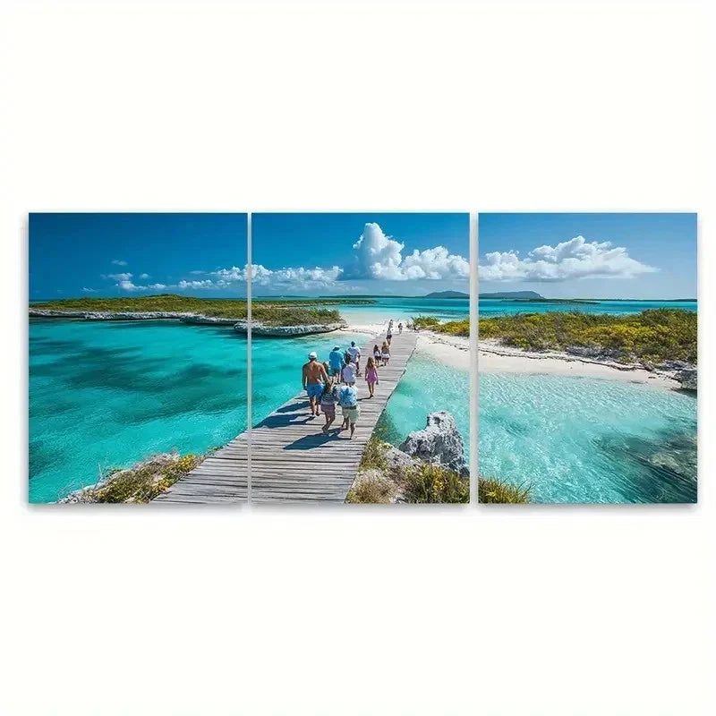 3pcs Exuma Cays Land & Sea Park R Wall Art Set Canvas Framed 50x70cm - High Quality Print 100% Australian Made Wall Canvas Ready to Hang