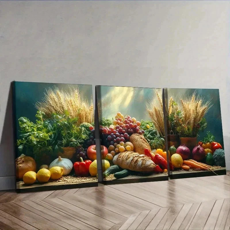 3pcs Vegetable & Fruits Decoration Wall Art Set Canvas Framed 40x60cm - High Quality Print 100% Australian Made Wall Canvas Ready to Hang