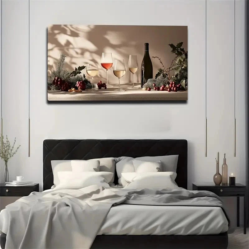 Wine Bottle & Glasses Winter Wall Art Canvas Office Home Room Framed 120x60cm