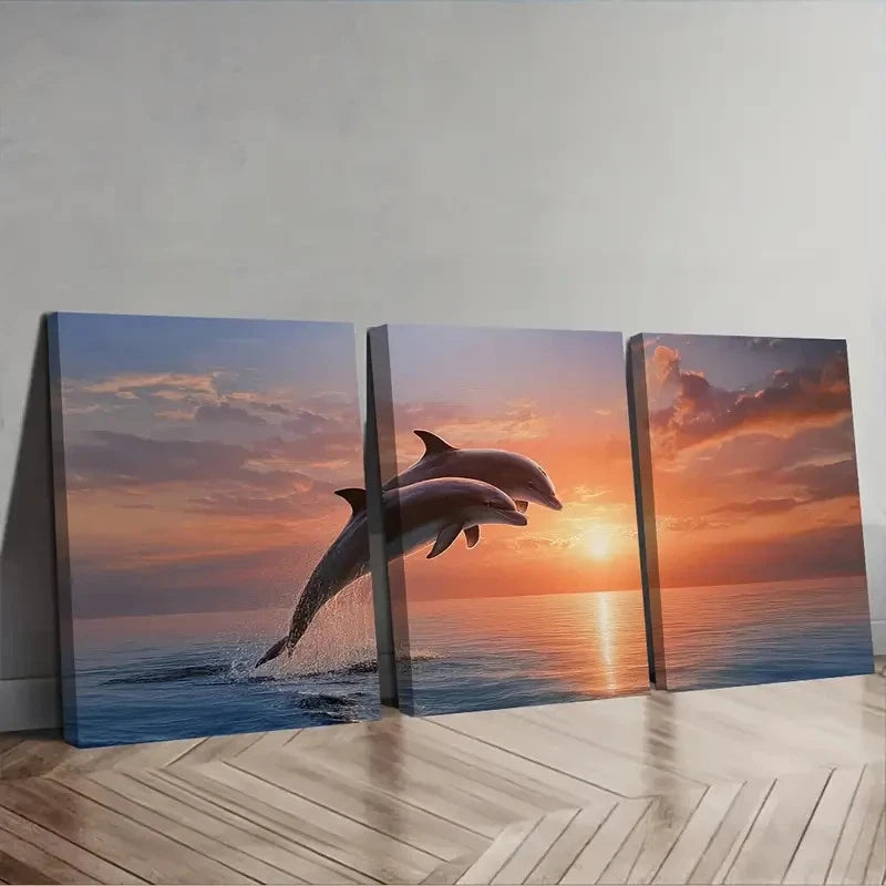 3pcs Beautiful Sunset Over The Ocean Wall Art Set Canvas Framed 60x90cm - High Quality Print 100% Australian Made Wall Canvas Ready to Hang