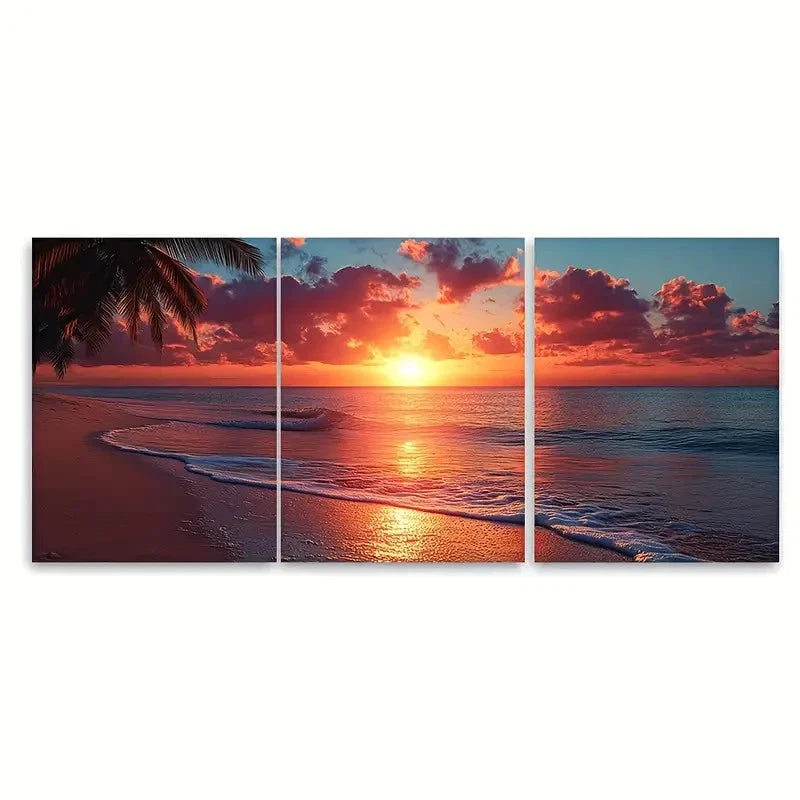 3pcs Exotic Paradise Palm Trees Beach TI Wall Art Set Canvas Framed 60x90cm - High Quality Print 100% Australian Made Wall Canvas Ready to Hang