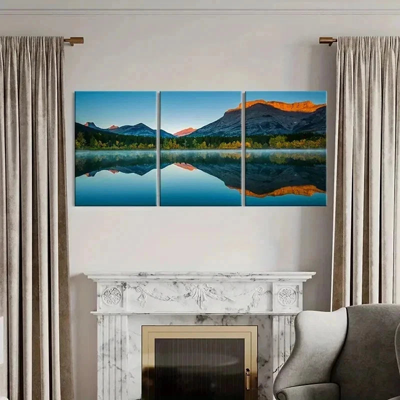 3pcs Lake Mountain Modern Landscape Wall Art Set Canvas Framed 50x70cm - High Quality Print 100% Australian Made Wall Canvas Ready to Hang - Bella Home Decor