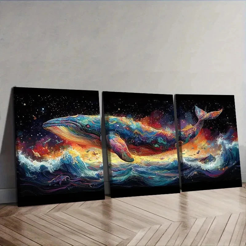 3pcs Modern Whale Wall Art Set Canvas Framed 60x90cm - High Quality Print 100% Australian Made Wall Canvas Ready to Hang