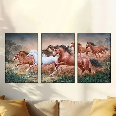 3pcs painting of horses running in a field Wall Art Set Canvas Unframed - High Quality Print 100% Australian Made Wall Canvas