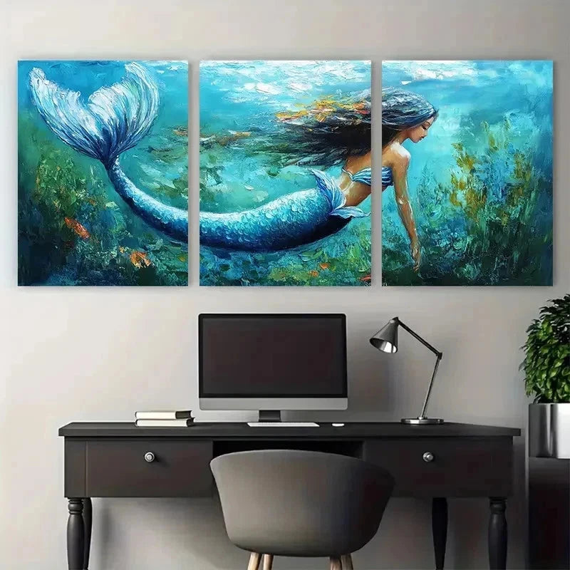 3pcs Mermaid Underwater Girl Perfect Wall Art Set Canvas Framed 50x70cm - High Quality Print 100% Australian Made Wall Canvas Ready to Hang