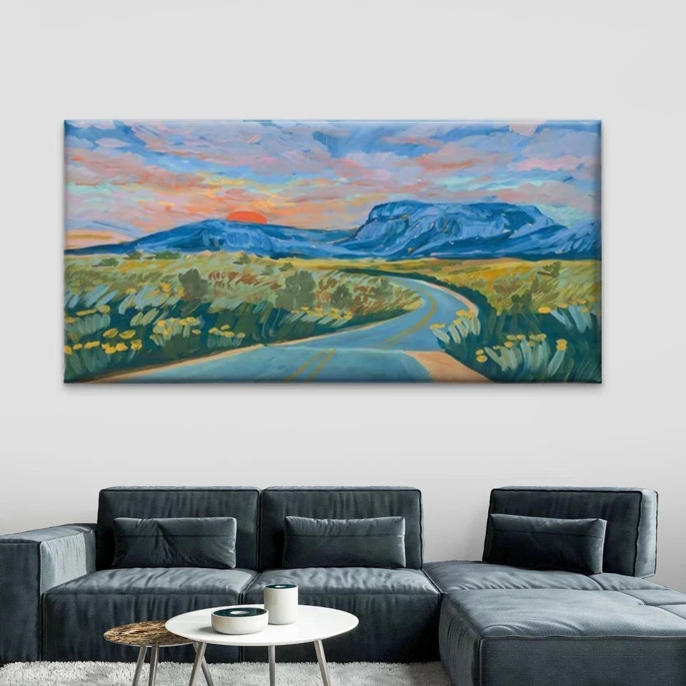 Abstract Mountain Road Sunset Wall Art Canvas Office Home Room Framed 120x60cm