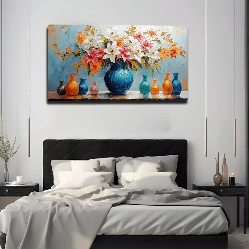 Warm Lilies In Vases Wall Art canvas office home room framed 120x60cm