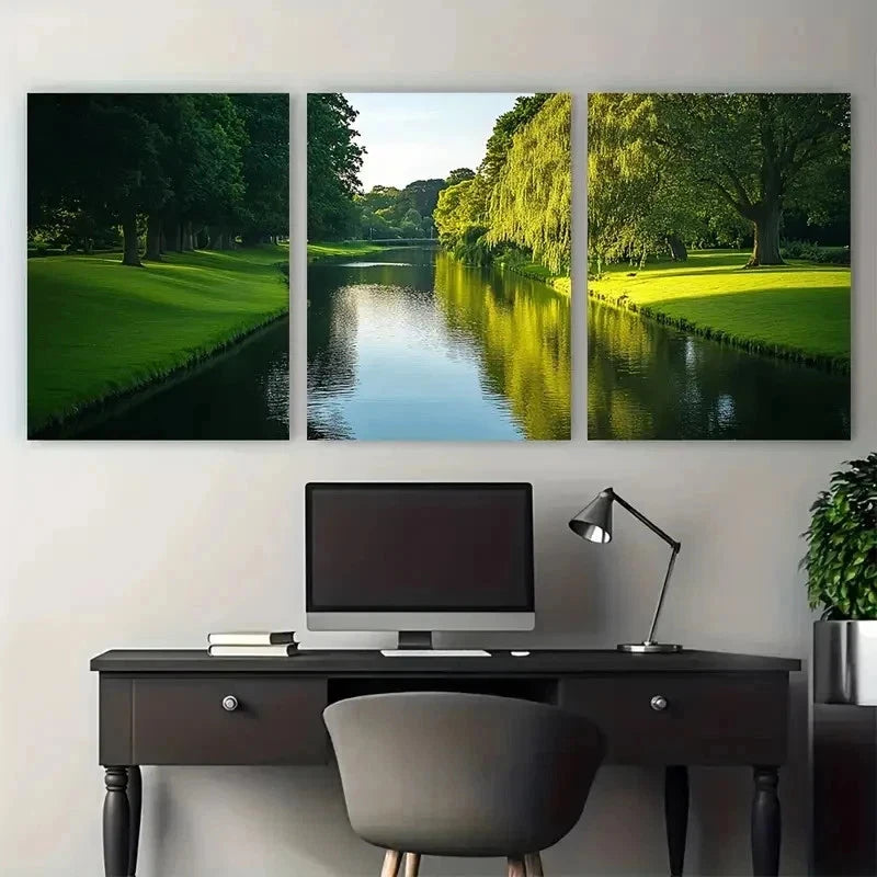 3pcs Bushy Park And Longford River Scene Perfect Wall Art Set Canvas Framed 50x70cm - High Quality Print 100% Australian Made Wall Canvas Ready to Hang - Bella Home Decor