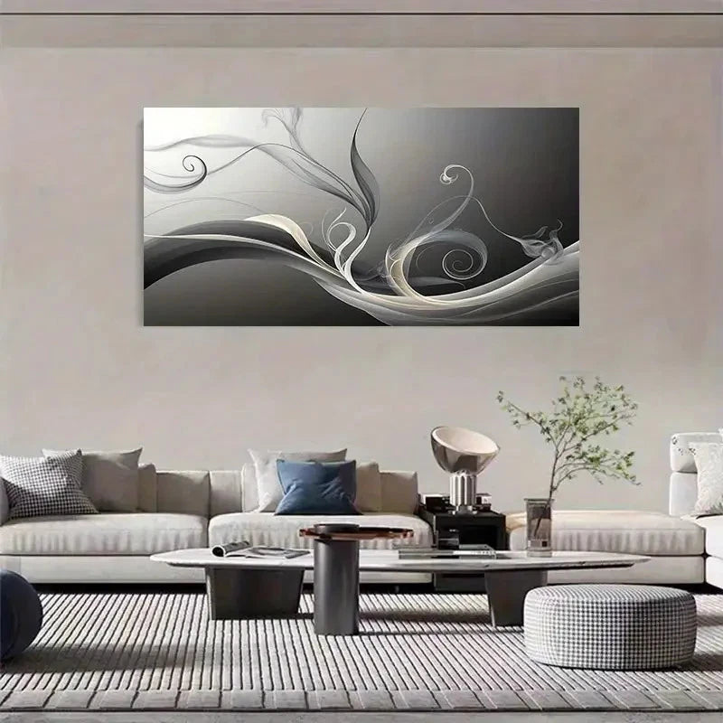 Elegant Abstract Swirl Wall Art Canvas Office Home Room Framed 120x60cm