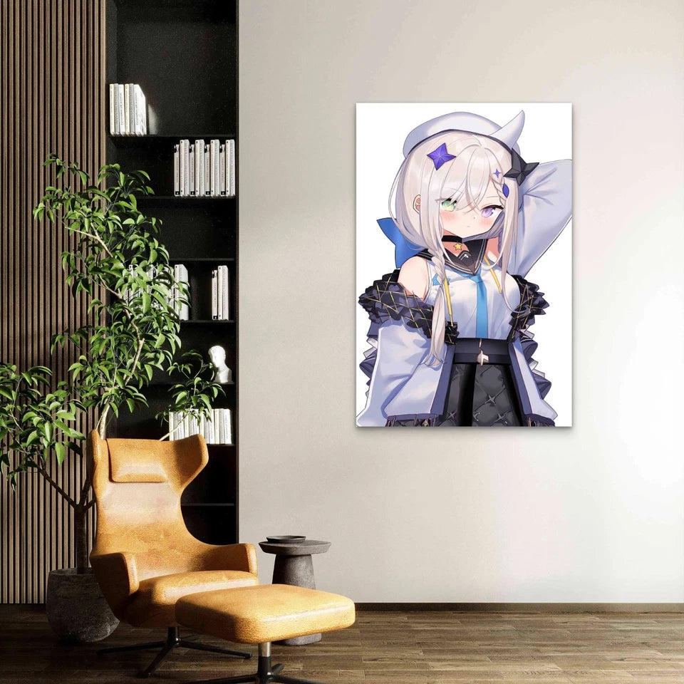 Anime Character With Long White Hair Blue Eyes 40x60cm Metal Print Ready to Hang