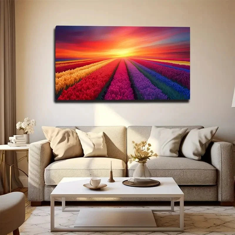 Color Flower Field Landscape Wall Art canvas office home room framed 120x60cm