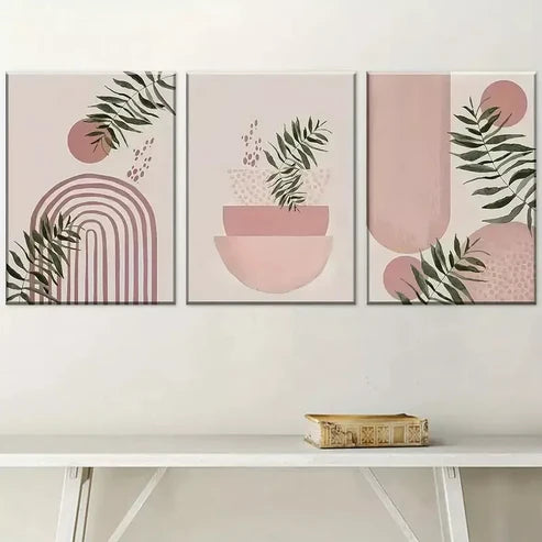 3pcs Geometric Line Art Featuring Natural Art Set Canvas Unframed - High Quality Print 100% Australian Made Wall Canvas - Bella Home Decor