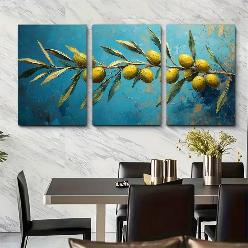 3pcs Olive Branch Painting Metal Print Ready to Hang Art
