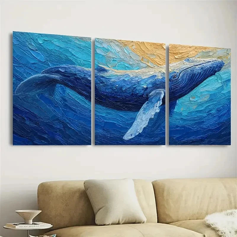 3pcs Humpback Whale Wall Art Set Canvas Framed 40x60cm - High Quality Print 100% Australian Made Wall Canvas Ready to Hang