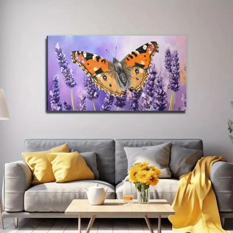 Vibrant Purple Lavender & Brown Wall Art Canvas Office Home Room Framed 120x60cm