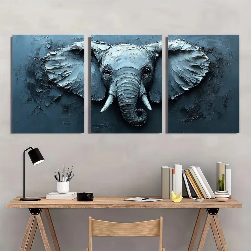 3pcs African Elephant Impasto Oil Painting Wall Art Set Canvas Framed 60x90cm - High Quality Print 100% Australian Made Wall Canvas Ready to Hang - Bella Home Decor