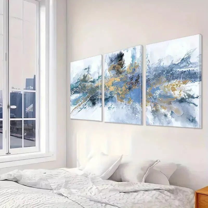 3pcs Abstract Blue and Golden Wall Art Set Canvas Framed 40x60cm - High Quality Print 100% Australian Made Wall Canvas Ready to Hang - Bella Home Decor