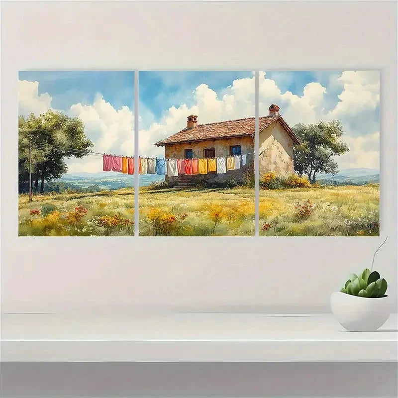 3pcs Laundry Day Watercolor Painting Summer Z Wall Art Set Canvas Framed 40x60cm - High Quality Print 100% Australian Made Wall Canvas Ready to Hang