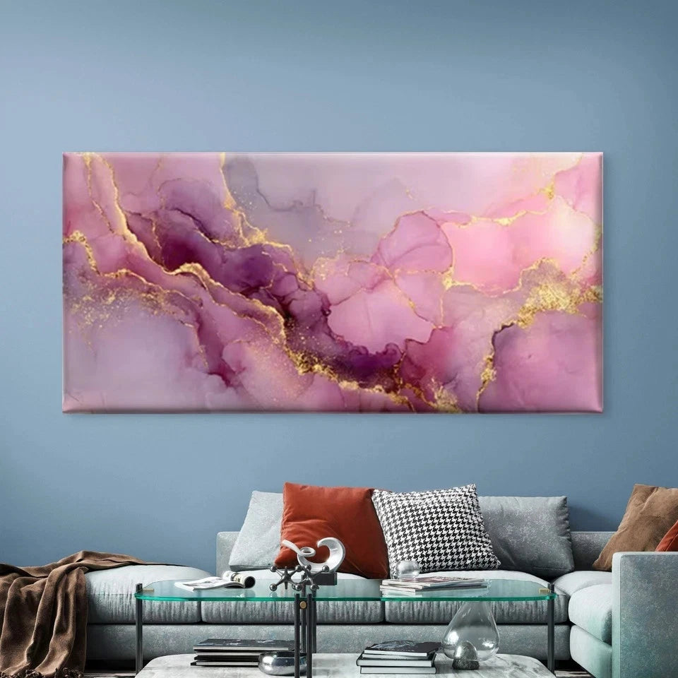 Abstract Fluid art in Pink Wall Art Canvas Office Home Room Framed 120x60cm