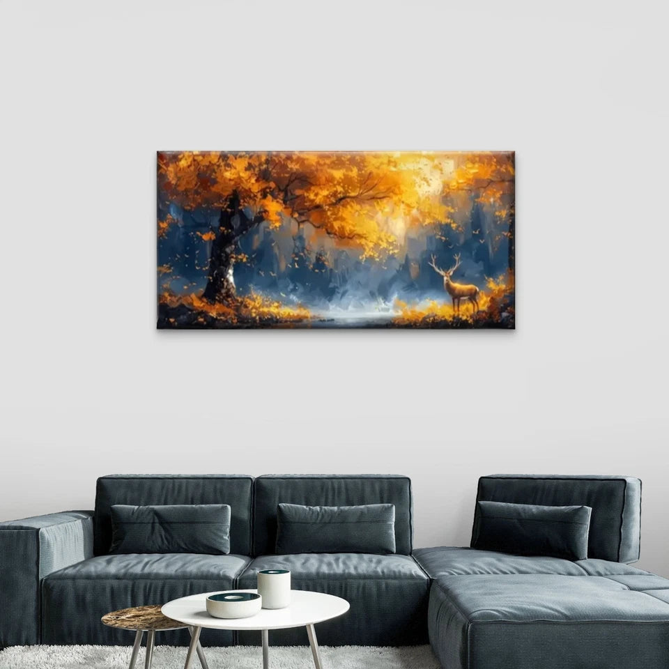 Deer In The Woods Nature Wall Art Canvas Office Home Room Framed 120x60cm