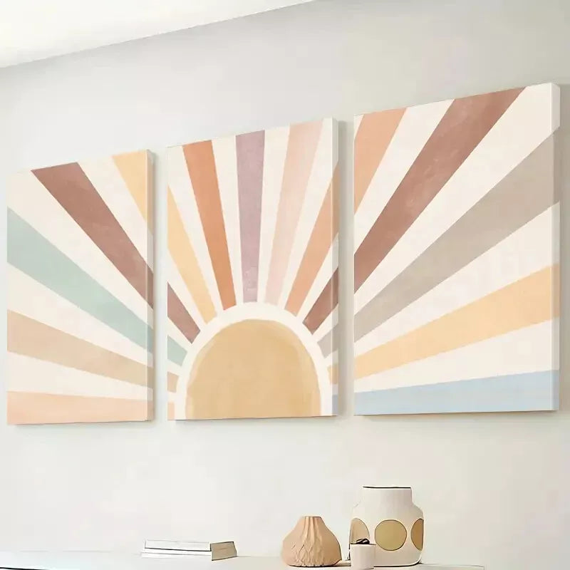 3pcs Modern Decorative Pastel Sunrise Design Wall Art Set Canvas Framed 50x70cm - High Quality Print 100% Australian Made Wall Canvas Ready to Hang
