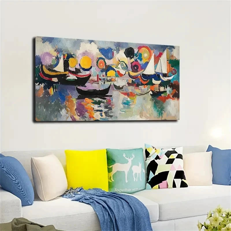 Impressionist Sailboat Scene Wall Art canvas office home room framed 120x60cm - Bella Home Decor