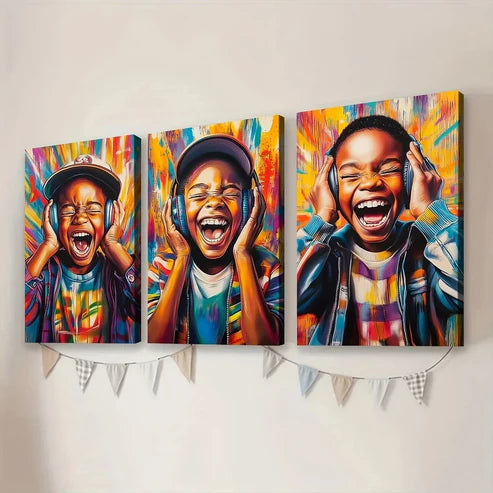 3pcs Elegant African American Boy Colorful Art Set Canvas Unframed - High Quality Print 100% Australian Made Wall Canvas