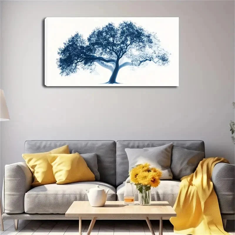 Blue And White Abstract Design Wall Art Canvas Office Home Room Framed 120x60cm