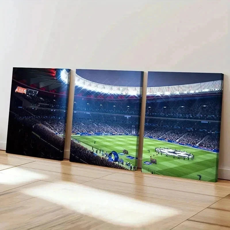 3pcs Football Stadium Champions League Wall Art Set Canvas Framed 60x90cm - High Quality Print 100% Australian Made Wall Canvas Ready to Hang - Bella Home Decor
