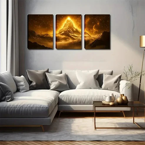3pcs Golden Light Shining Magic Hilltop Abstract Wall Art Canvas Unframed - High Quality Print 100% Australian Made Wall Canvas - Bella Home Decor