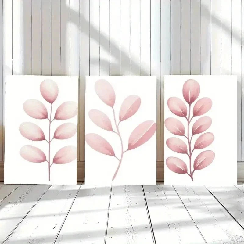 3pcs Pink Leaves Botanical Art Wall Art Set Canvas Framed 40x60cm - High Quality Print 100% Australian Made Wall Canvas Ready to Hang