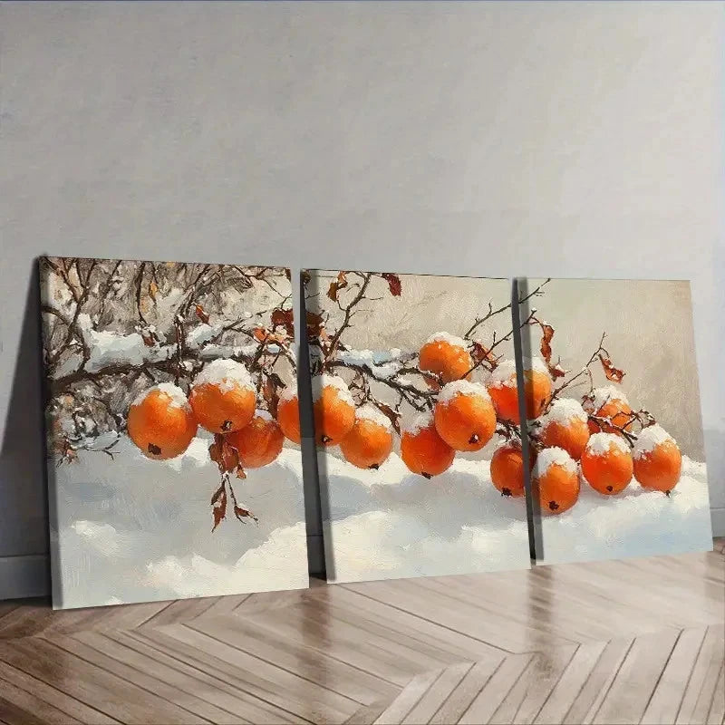 3pcs The persimmon hung on the branch Wall Art Set Canvas Framed 40x60cm - High Quality Print 100% Australian Made Wall Canvas Ready to Hang - Bella Home Decor